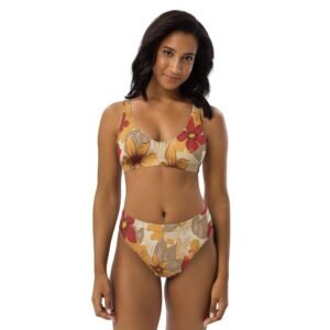 Bikini reciclado talle alto "Flores"