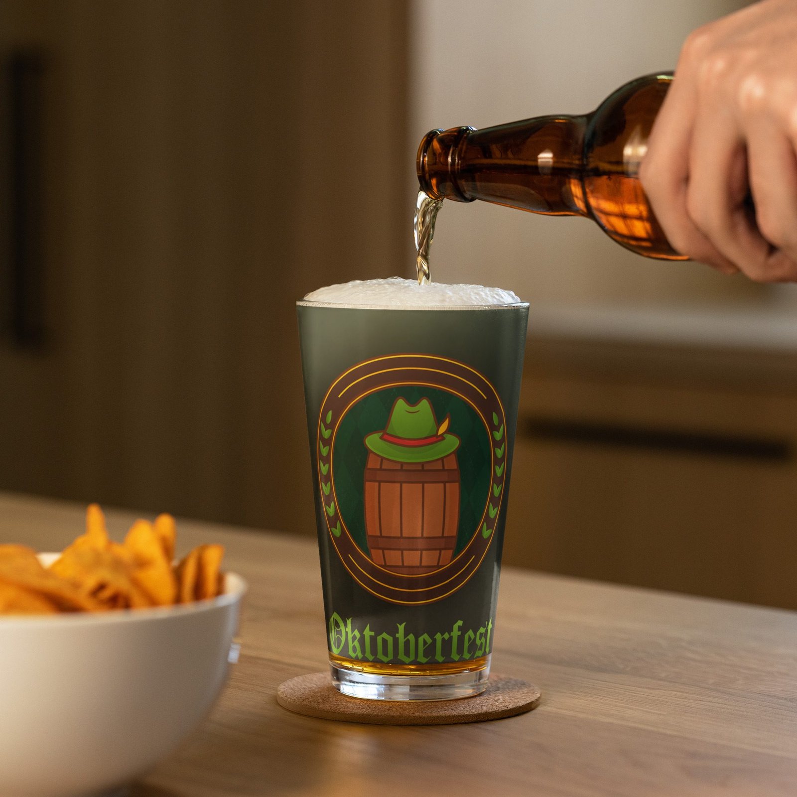 Vaso de cerveza 16 oz. "Oktoberfest green design"