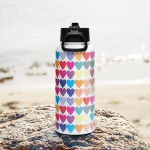 Botella de acero inoxidable con tapa de pajita 32 oz. "Color hearts"