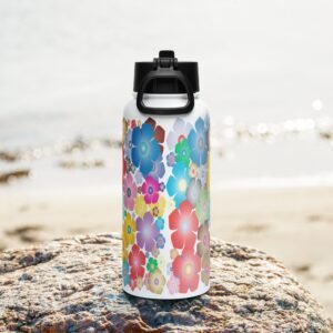 Botella de acero inoxidable con tapa de pajita 32 oz. "Flowers"