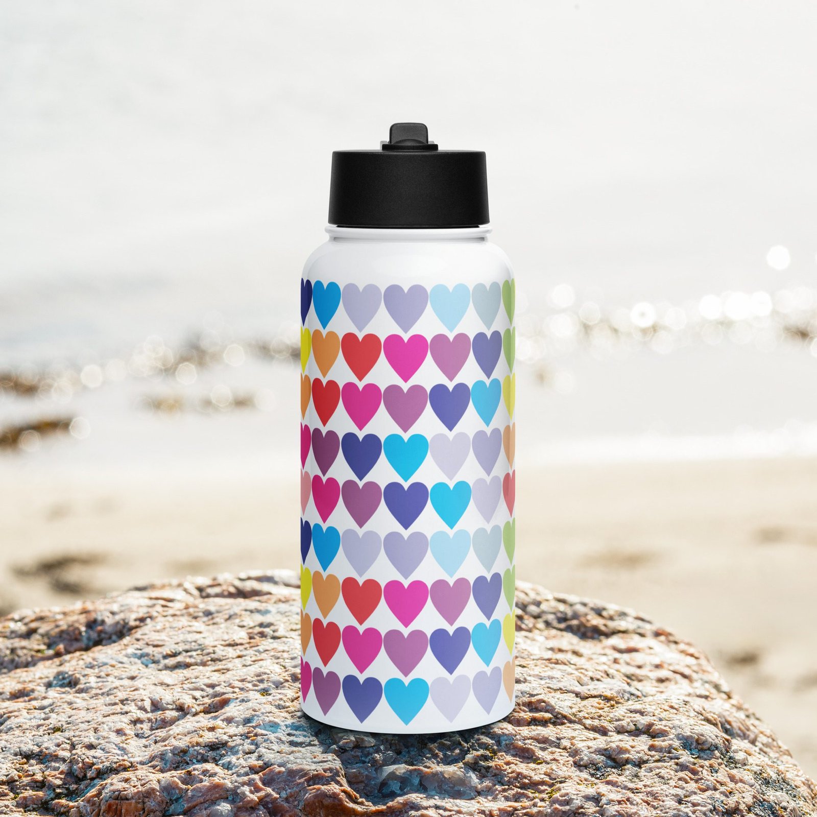 Botella de acero inoxidable con tapa de pajita 32 oz. "Color hearts" - Imagen 4