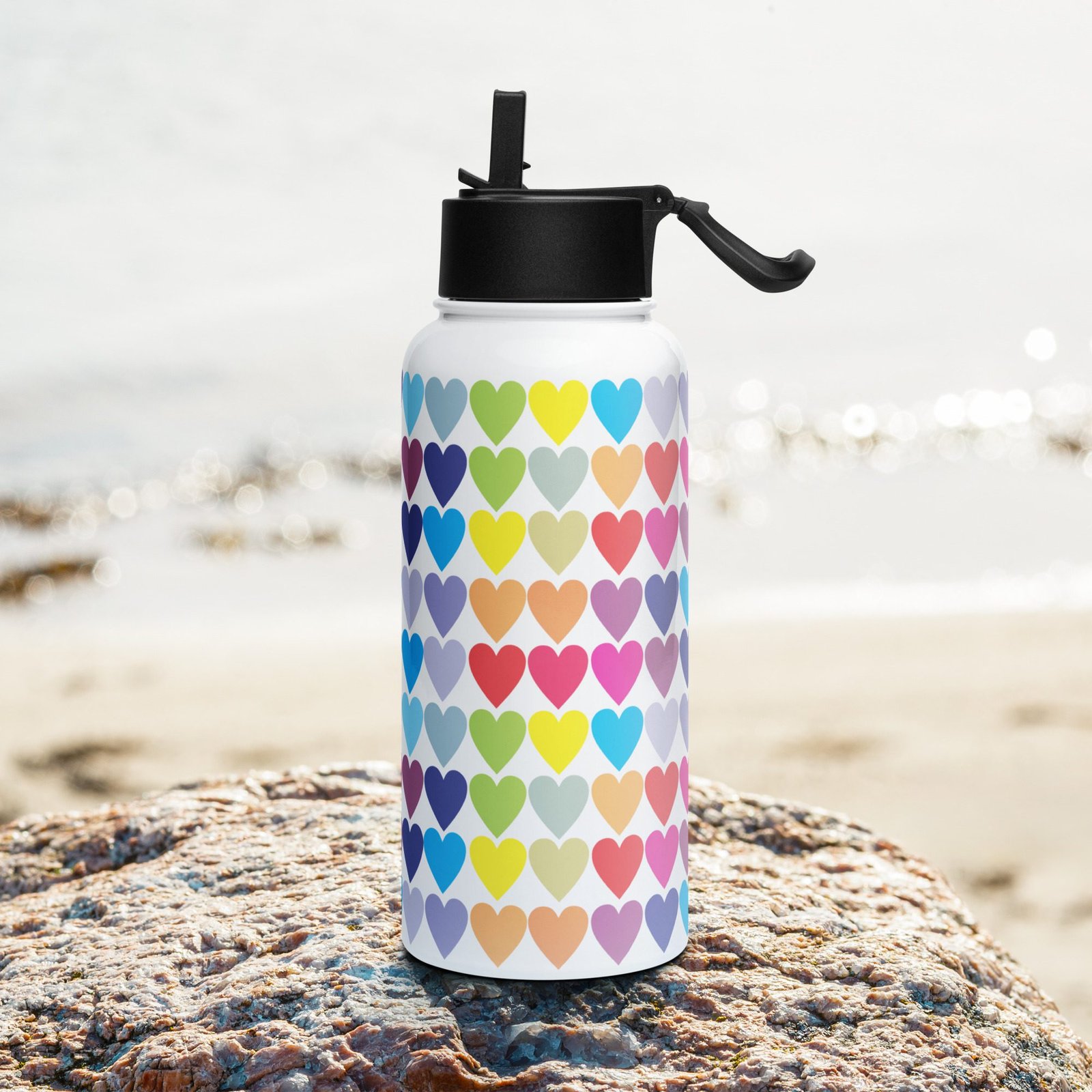 Botella de acero inoxidable con tapa de pajita 32 oz. "Color hearts" - Imagen 3