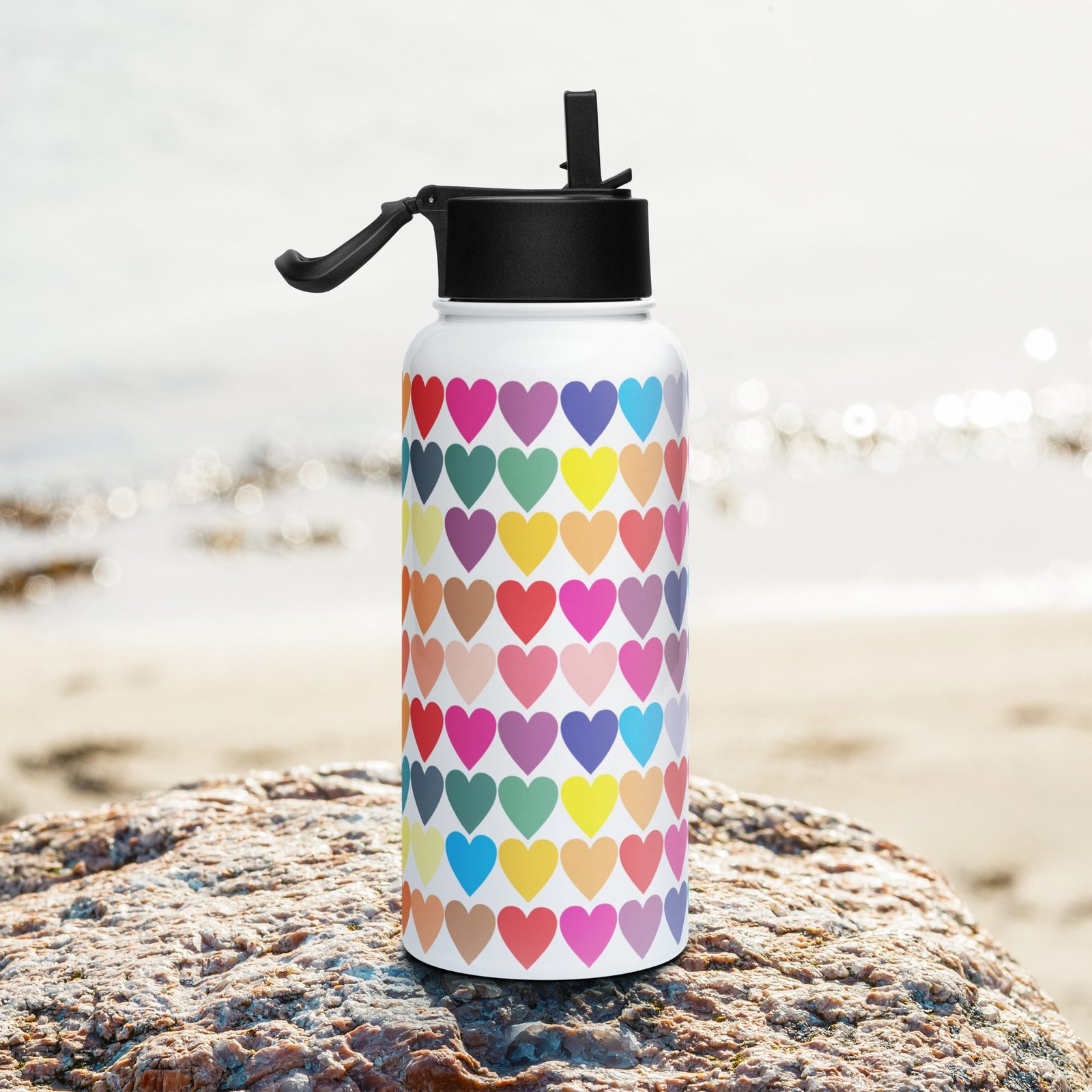 Botella de acero inoxidable con tapa de pajita 32 oz. "Color hearts" - Imagen 2