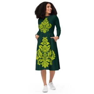 Vestido midi con manga larga "Damask floral vf"