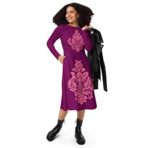 Vestido midi con manga larga "Damask floral"