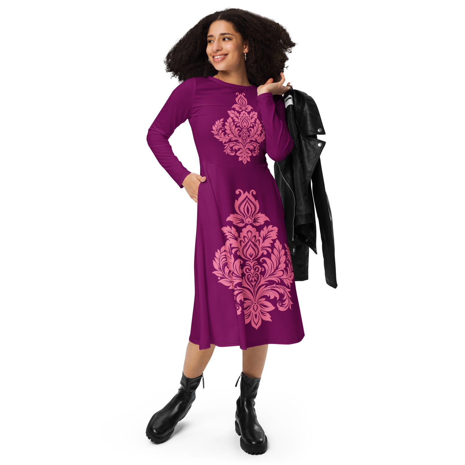 Vestido midi con manga larga "Damask floral"
