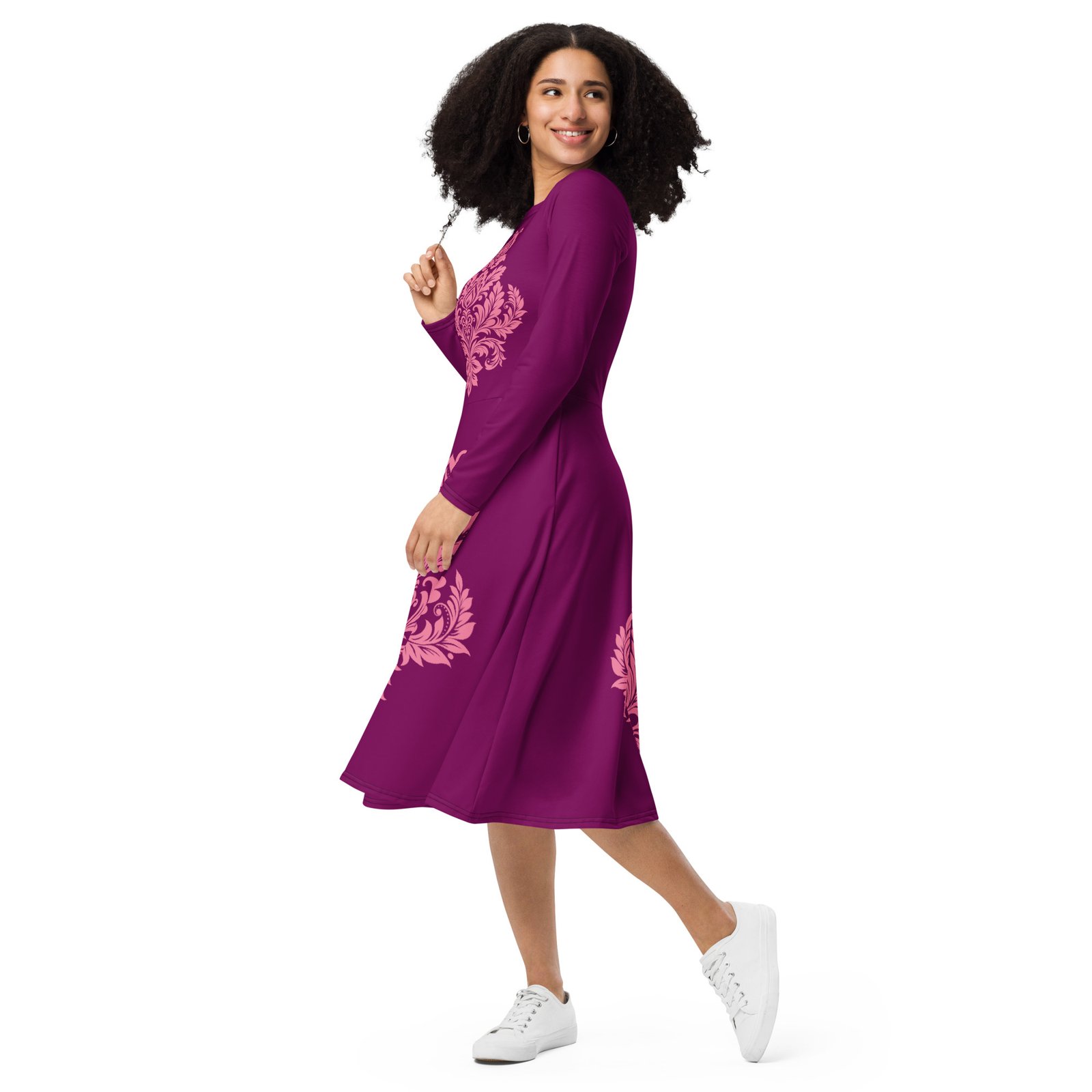 Vestido midi con manga larga "Damask floral" - Imagen 4