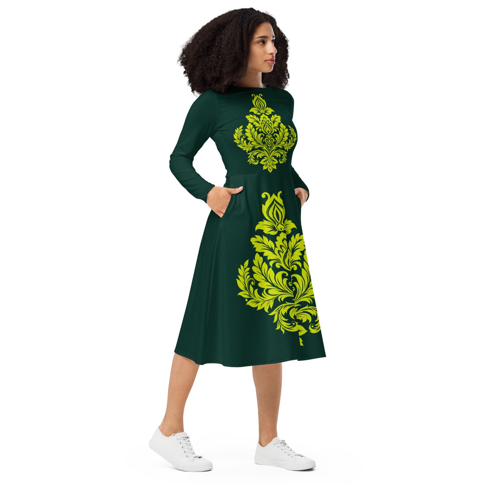 Vestido midi con manga larga "Damask floral vf" - Imagen 4