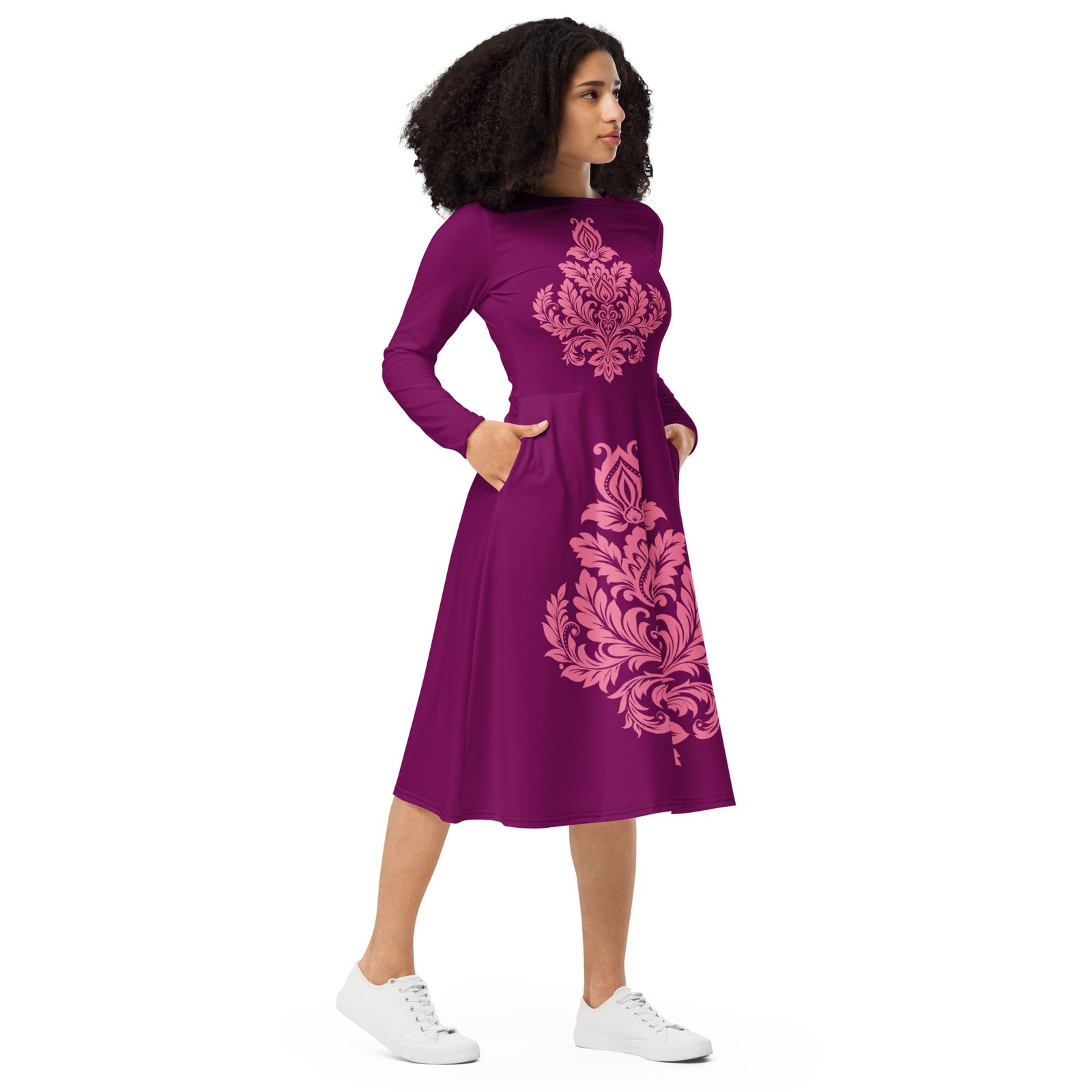 Vestido midi con manga larga "Damask floral" - Imagen 5